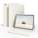 ZKTUYU Hülle mit Tastatur für iPad 11 Generation A16/10 Generation (11/10.9 Zoll, 2025/2022), 7-farbige Beleuchtung Magnetische Tastatur für iPad 11./10. Gen Hülle mit Stifthalter, Cremeweiß