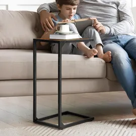 luxuskollektion 2er-Pack Beistelltische Holz-Metall C-Form Wohnzimmer