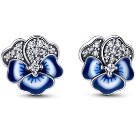 PANDORA Blaue Stiefmütterchen Ohrringe aus Sterling-Silber mit Cubic Zirkonia in der Farbe Blau, PANDORA Moments 290781C01