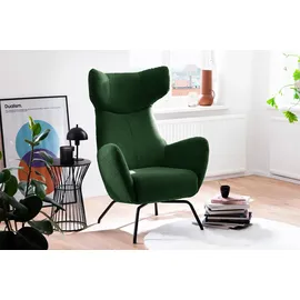 KAWOLA Ohrensessel LOTTE Cord 79 x 117 x 79 cm Smaragd mit Hocker