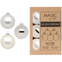 inges magic & goodz Inges Magic | 6 Weihnachtskugeln 10cm Glas Christbaumkugeln Weihnachtsbaumkugeln creme silber