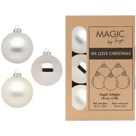 inges magic & goodz Inges Magic | 6 Weihnachtskugeln 10cm Glas Christbaumkugeln Weihnachtsbaumkugeln creme silber