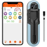 Kabelloses Bluetooth-fleischthermometer – App-steuerung, Reichweite 500 Ft, Ip66 Wasserdicht, Für Bbq, Pute, Backofen Und Grill Blau