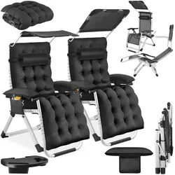 tectake® Sonnenliege, klappbar, flexible Rückenlehne und Fußablage, abnehmbare Sitz-, Arm- und Kopfpolster, mit Ablagetisch und Stautasche
