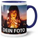 PR Print Royal Foto-Tasse zum selbst gestalten mit Foto und Text/mit individuellen Druck in Profiqualität/Personalisierte Geschenk-Idee mit Bild/Dunkelblau