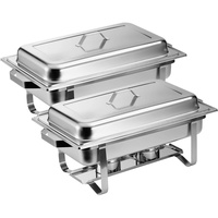ZORRO - 2X Chafing Dish Speisewärmer Profi Set 15-Teilig in Gastro Qualität Warmhaltebehälter Edelstahl Buffet-Set