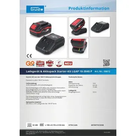 Güde Ladegerät Starter-Kit LGAP 18-3040 P 18 V Li-Ion 4 Ah