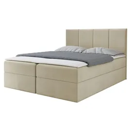 Mirjan24 Boxspringbett Rebos, Ehebett mit zwei Bettkästen, Doppelbett mit Topper (Polo 872, Größe: 180x200 cm) - Beige