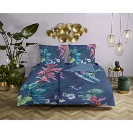 DESCANSO Maee Blume Blau 135 x 200 cm + 2 x 80 x 80 cm