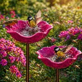 2 Stuick Gartenstecker VogelträNke Blume, Handgefertigt BienenträNke Keramik, Blumen Gartenstecker VogelträNke, BienenträNke FüR Den Garten, Gartendeko FüR DraußEn (2-F)