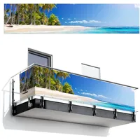 MuchoWow© Balkon Sichtschutz Einseitig 110x500 cm Groß Terrassen Gartenzaun Balkonfächer ohne Bohren Wetterfest für Zaun Terrasse Balkonbespannung Seitenschutz Strand - Meer - Palme - Sommer