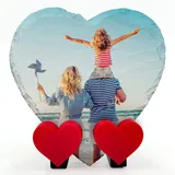 AIGAT Personalisierte Plakette aus Naturschiefer Foto Text mit Display Herz Stand - Ihr eigenes Design - Größe 10x10cm