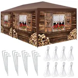 Tectake Pavillon Almchalet 6 x 3 m inkl. 6 Seitenteile Braun