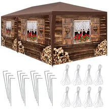 Tectake Pavillon Almchalet 6 x 3 m inkl. 6 Seitenteile Braun