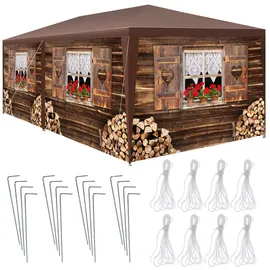 Tectake Pavillon Almchalet 6 x 3 m inkl. 6 Seitenteile Braun