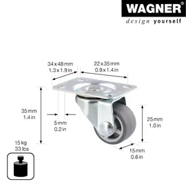 Wagner Möbel-Lenkrolle Tragkraft 50 kg Soft Verzinkt Ø 25 mm