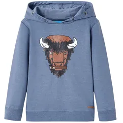 Kinder-Kapuzenpullover Blau Melange mit Ochsen-Print – Größe 92 - 92