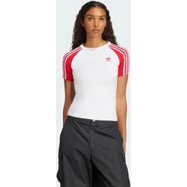 adidas Adicolor 3-Streifen Raglan Slim T-Shirt - White / Better Scarlet - 2XS