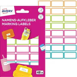 Avery Zweckform Namensetiketten 48C farbsortiert 32,0 x 15,0 mm 48 Blatt