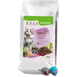 2,5 kg Lecker.Pet® Mia's Adult Herzhaftes Geflügel Katzenfutter Trockenfutter Vollnahrung + 2 Mäuse