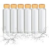 Relaxdays Trinkflasche mit Bambusdeckel, 6er Set, 500 ml, Wasserflasche mit Hülle, Borosilikatglas, transparent/schwarz
