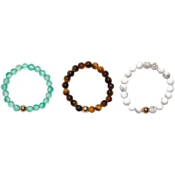 Ring-Set FIRETTI "Multipack Schmuck Geschenk Damenring Kugel Zugband Edelstein Farbstein", bunt (gelbgoldfarben, weiß, grün, braun, weiß, grün, braun), Fingerringe, Damen, 4 g, Messing, 3mm, Made in Germany - mit Edelsteinen
