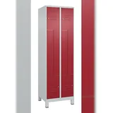 C+P Z-Spind Classic PLUS, Füßen, 4 Abteile, HxBxT 195x60x50cm, Zylinderschloss, Hellgrau/Rubinrot von PROREGAL