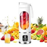 Tragbarer Mixer Smoothie Maker, 450ml USB Mini Mixer to Go mit Digitalanzeige, 12-Klingen Portable Blender für Smoothies, Milchshakes & Eisgetränke, Mixbecher für Zuhause & Unterwegs - Weiß