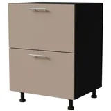 Feldmann-Wohnen Unterschrank Brerra (D2A/60/1A, 2 Schubladen + Innenschublade, HETTICH InnoTech Atira, 1-St., moderne Optik, lackierte Fronten, 60x50x82cm) schwarz / RAL 1019 graubeige Matt beige|grau|schwarz