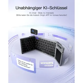 Inateck Faltbare Tastatur mit Touchpad, KI-Taste, BT 5.3, bis 3 Geräte mit iPadOS Android, Windows, QWERTZ, KB06101