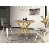 Runder Tisch für das Esszimmer - 100 oder 120 cm Durchmesser - Ausziehbarer Tisch mit Pulverbeschichteten Goldenen Metallbeinen - Industriestil - ... - Braun