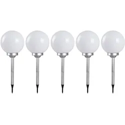 5er Set LED Solar Außen Steck Lampen Kugel Grundstück Erdspieß Leuchten weiß
