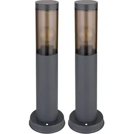 GLOBO Stehleuchte mit Steckdose anthrazit Sockelleuchte Edelstahl Steckdosensäule mit Licht, rauch, Fernbedienung dimmbar, 1x RGB LED 8,5w 806lm, Dxh 7,6x45 cm, 3er Set