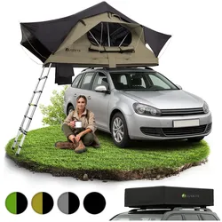 Juskys Autodachzelt Lago 120 x 210 cm - LED-Beleuchtung & Leiter - Schwarz / Khaki