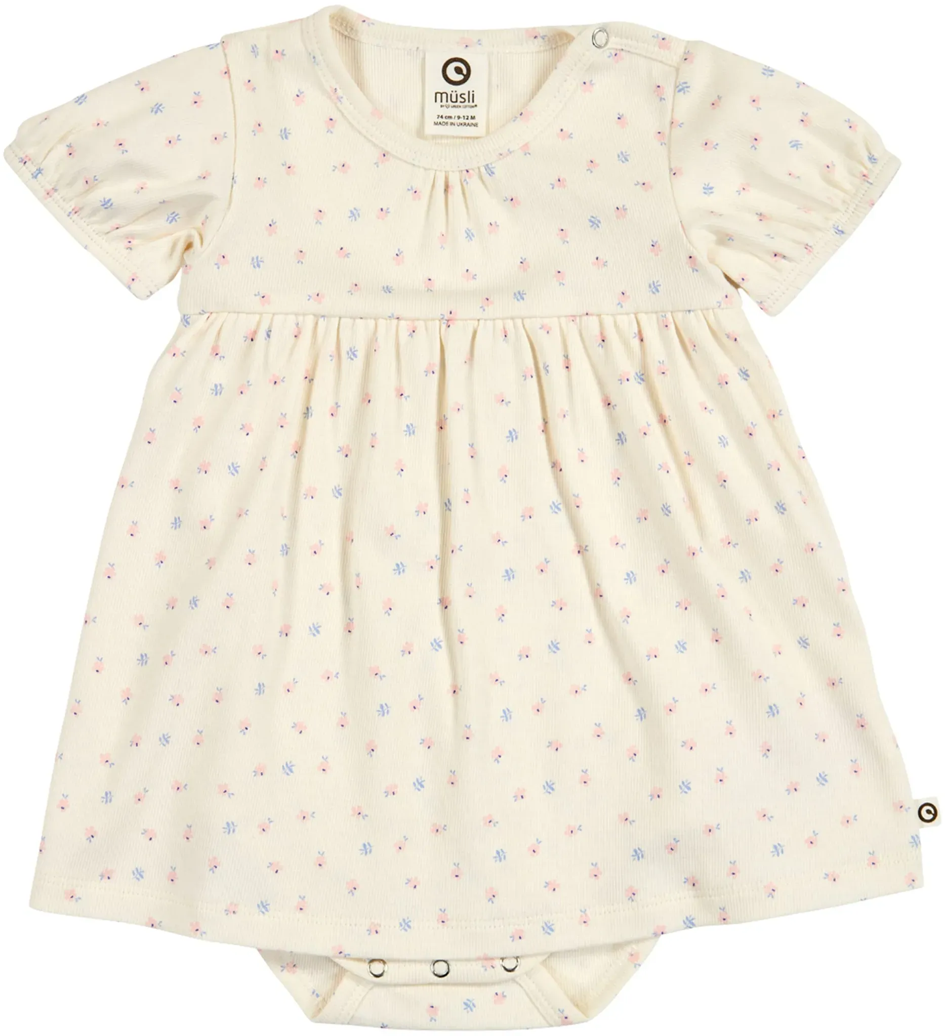 Müsli Bodykleid kurzarm Puffärmel Blumen Rippqualität, natur | mehrfarbig, 62