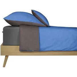 SCHIESSER Doubleface Renforcé blau/anthrazit 155 x 220 cm + 80 x 80 cm