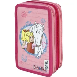 Federmäppchen SCOOLI "Tripledecker, Bibi & Tina", Kinder, rosa (bibi, tina), Polyester, Schreibgeräteetuis, befüllt, inklusive Geodreieck