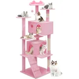 MoNiBloom Katzenbaum, 70 Zoll Katzenbaum Turm mit 2 Höhle, Hoher Katzenturm mit Kratzbaum, Katzenkletterturm, Katzenbaum für Indoor-Katzen, Weiches Rosa