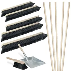 BRB 12-teiliges Besen-Set, 5X Roßhaar Saalbesen 1.000 mm, Handfeger, Kehrschaufel