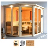 KARIBU Sauna »Avril«, (Set), 9-kW-Bio-Ofen mit externer Steuerung beige