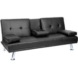 MCW 3er-Sofa MCW-F60, Couch Schlafsofa Gästebett, Tassenhalter verstellbar 97x166cm ~ Kunstleder, schwarz