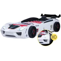 Coemo Autobett Dream Racer Kinderbett mit Rückenpolster Rennauto-Design mit Lattenrost 90x200 Kunstleder Sportsitze, Spoiler Spielbett Weiß - Weiß