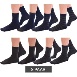 8 Paar TRUE style Baumwoll-Strümpfe mit Komfortbund nachhaltige Business-Socken im Crew-Style verschiedene Muster Navy/Grau - 35-38