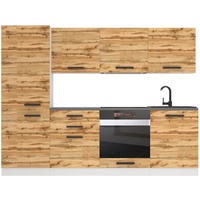 Belini Küchenzeile Küchenblock Sandy - Küchenmöbel 240 cm Einbauküche Vollausstattung ohne Elektrogeräten mit Hängeschränke und Unterschrä...