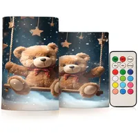 Mnsruu Flackernde flammenlose Kerzen Niedliche Bär Sterne LED Kerzen mit Fernbedienung Timer 2er Set Batteriebetriebene Kerze Heimdekoration