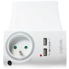 Logilink Steckdosenadapter, 2x USB-Port+Ladeschale, Frankr. - Weiß