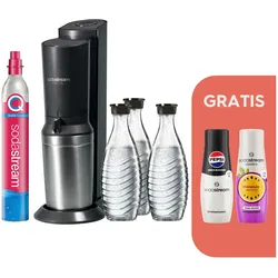 CRYSTAL 3.0 Wassersprudler titan, Bundle inkl. 3x Glasflasche, 1x Sodastream Maracuja ohne Zucker Sirup, 1x Pepsi Zero Zucker Sirup, 1x Quick-Connect Zylinder