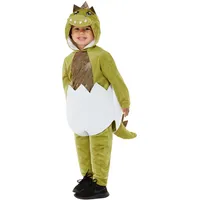 Smiffys Deluxe Kleinkind-Kostüm Schlüpfender Dino, Grün, Einteiler mit Kapuze und Hose Halloween