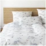 ELEGANTE Soft-Flanell Bettwäsche Wintersause schneeweiß 240x220 cm + 2x 80x80 cm - weiß;grau;rot