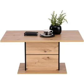 Hom ́in Hom`in Couchtisch Schwarz, Eiche Artisan, rechteckig, 65x50x110 cm,